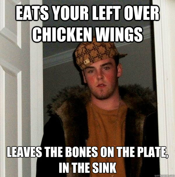 eats your left over chicken wings leaves the bones on the plate, in the sink  Scumbag Steve