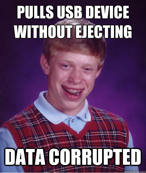 pulls usb device without ejecting data corrupted  Bad Luck Brian