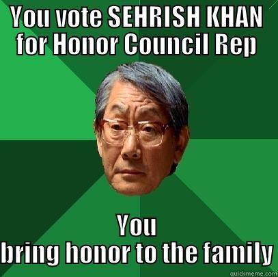 YOU VOTE SEHRISH KHAN FOR HONOR COUNCIL REP YOU BRING HONOR TO THE FAMILY High Expectations Asian Father