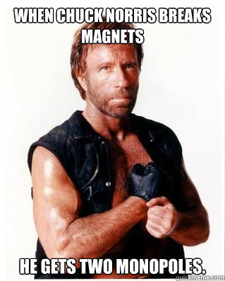 When Chuck Norris breaks magnets he gets two monopoles. - When Chuck Norris breaks magnets he gets two monopoles.  Chuck Norris