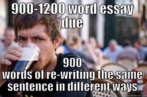 900-1200 WORD ESSAY DUE 900 WORDS OF RE-WRITING THE SAME SENTENCE IN DIFFERENT WAYS Lazy College Senior