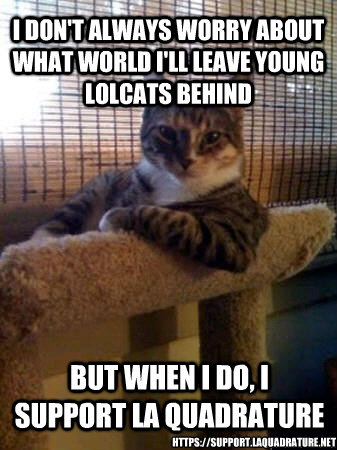 I don't always worry about what world I'll leave young lolcats behind but when I do, I support la Quadrature https://support.laquadrature.net  The Most Interesting Cat in the World