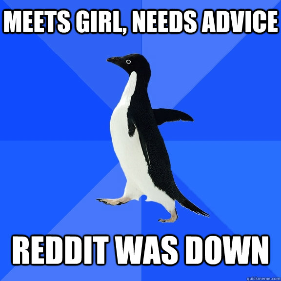 Meets girl, needs advice Reddit was down - Meets girl, needs advice Reddit was down  Socially Awkward Penguin