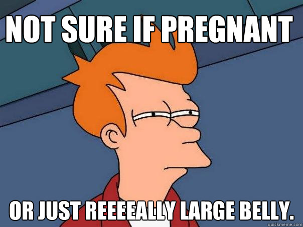 Not sure if pregnant Or just reeeeally large belly.   Futurama Fry