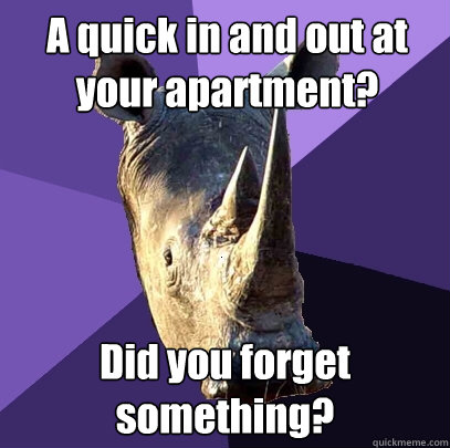 A quick in and out at your apartment? Did you forget something? - A quick in and out at your apartment? Did you forget something?  Sexually Oblivious Rhino