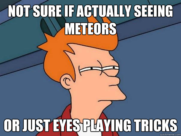 Not sure if actually seeing meteors Or just eyes playing tricks   Futurama Fry