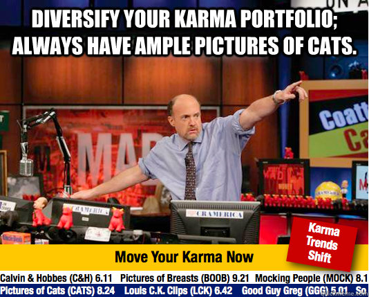 Diversify your Karma portfolio; always have ample pictures of cats.    Mad Karma with Jim Cramer