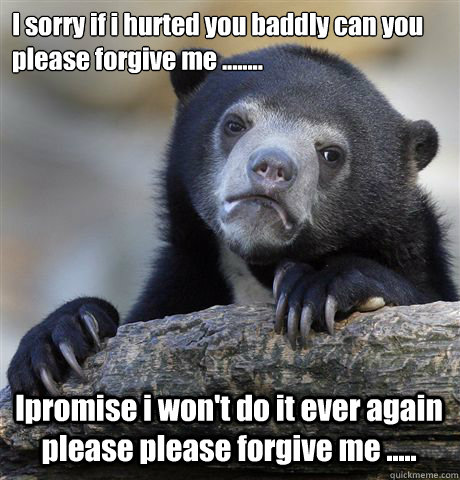 I sorry if i hurted you baddly can you  please forgive me ........ Ipromise i won't do it ever again please please forgive me .....  Confession Bear