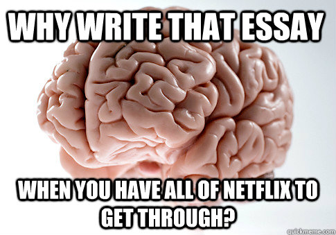 WHY WRITE THAT ESSAY WHEN YOU HAVE ALL OF NETFLIX TO GET THROUGH?  Scumbag Brain