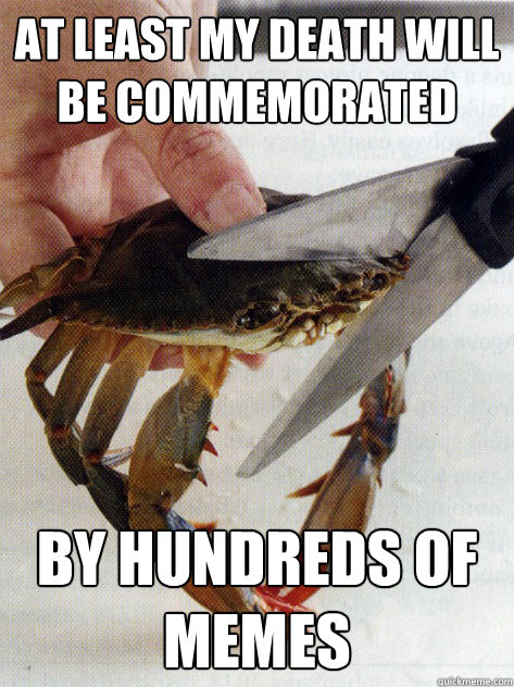 At least my death will be commemorated By hundreds of memes - At least my death will be commemorated By hundreds of memes  Optimistic Crab