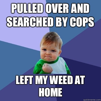 Pulled over and searched by cops Left my weed at home  Success Kid