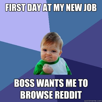 first day at my new job boss wants me to browse reddit - first day at my new job boss wants me to browse reddit  Success Kid