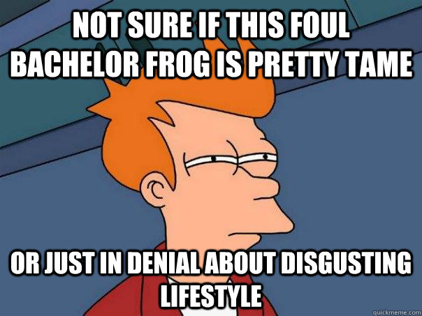 Not sure if this Foul Bachelor Frog is pretty tame Or just in denial about disgusting lifestyle - Not sure if this Foul Bachelor Frog is pretty tame Or just in denial about disgusting lifestyle  Futurama Fry