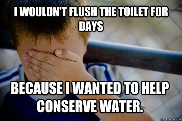 I wouldn't flush the toilet for days Because I wanted to help conserve water.  Confession kid