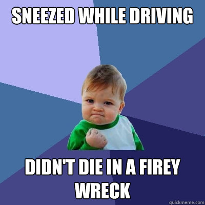 sneezed while driving didn't die in a firey wreck  Success Kid