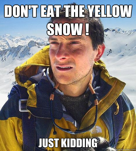 don't eat the yellow snow ! just kidding  Bear Grylls