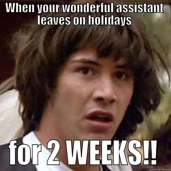 I'm sad! - WHEN YOUR WONDERFUL ASSISTANT LEAVES ON HOLIDAYS FOR 2 WEEKS!! conspiracy keanu