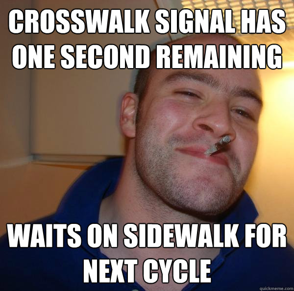 Crosswalk Signal Has one second remaining Waits on sidewalk for next cycle - Crosswalk Signal Has one second remaining Waits on sidewalk for next cycle  Misc