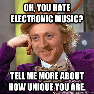 Oh, you hate electronic music? Tell me more about how unique you are.  Condescending Wonka