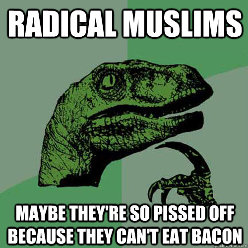 Radical muslims maybe they're so pissed off because they can't eat bacon  Philosoraptor