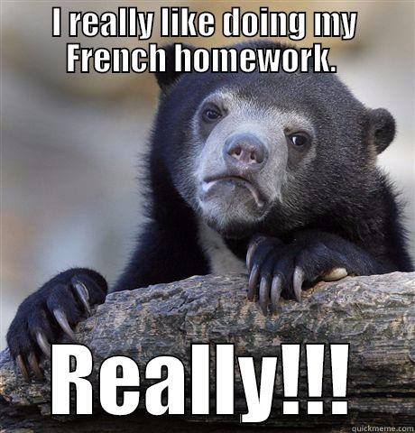 French Homework - I REALLY LIKE DOING MY FRENCH HOMEWORK.  REALLY!!! Confession Bear