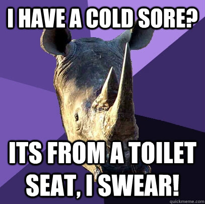 i have a cold sore? its from a toilet seat, i swear!  Sexually Oblivious Rhino