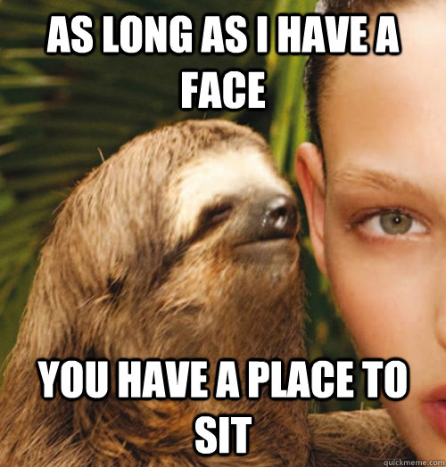 As long as i have a face you have a place to sit   Whispering Sloth