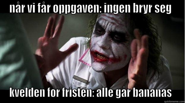 Innlevering norsk - NÅR VI FÅR OPPGAVEN: INGEN BRYR SEG  KVELDEN FØR FRISTEN: ALLE GÅR BANANAS  Joker Mind Loss