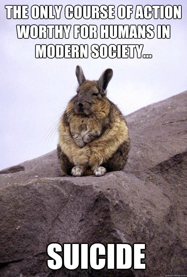 The only course of action worthy for humans in modern society...
  suicide  Wise Wondering Viscacha