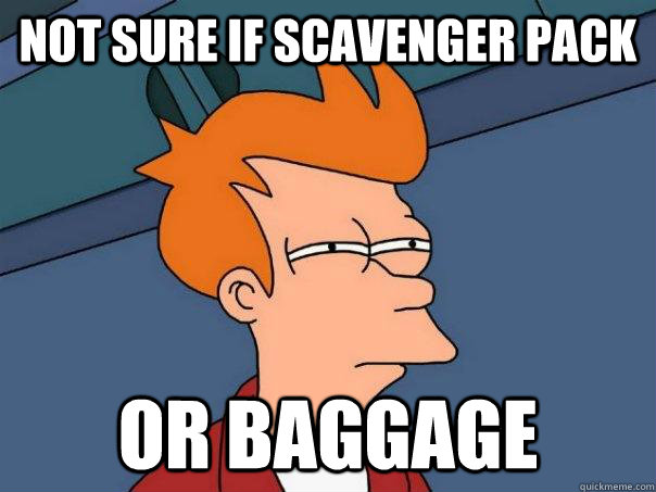 Not sure if scavenger pack Or baggage  - Not sure if scavenger pack Or baggage   Futurama Fry