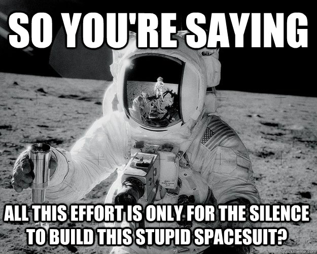 So you're saying All this effort is only for the silence to build this stupid spacesuit?  