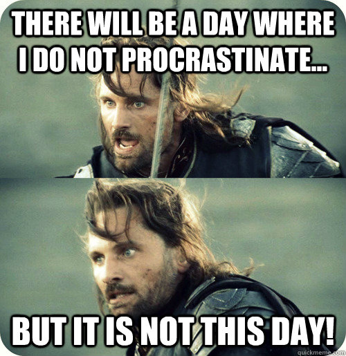 There will be a day where i do not procrastinate... but it is not this day! - There will be a day where i do not procrastinate... but it is not this day!  Aragorn Inspirational Speech