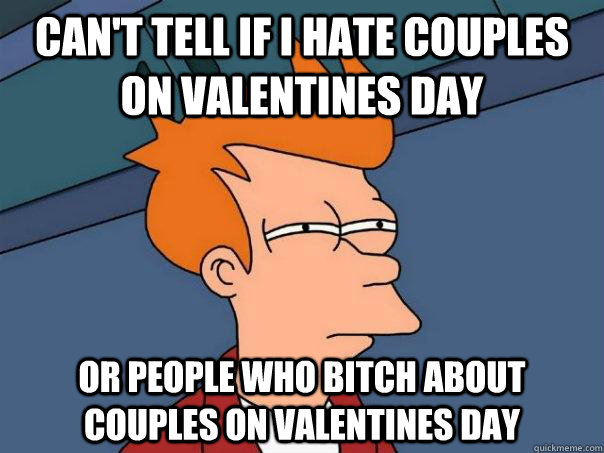 Can't tell if I hate couples on Valentines Day Or people who bitch about couples on valentines day  Futurama Fry