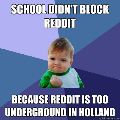 School didn't block reddit because reddit is too underground in holland - School didn't block reddit because reddit is too underground in holland  Success Kid