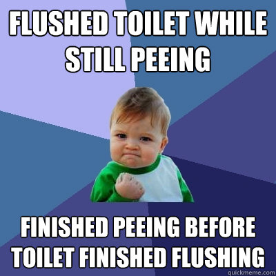 Flushed toilet while still peeing Finished peeing before toilet finished flushing  Success Kid