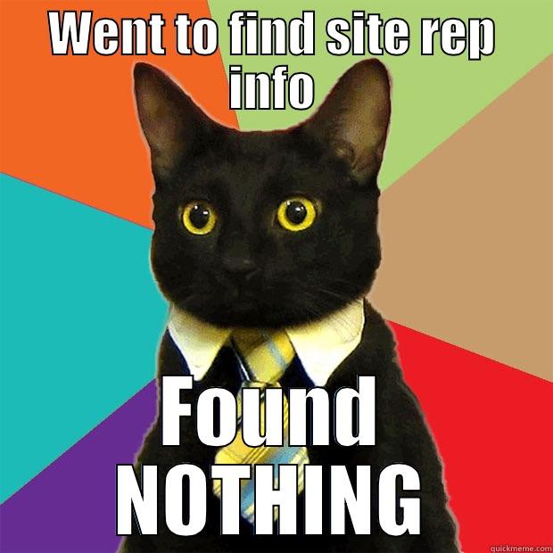 WENT TO FIND SITE REP INFO FOUND NOTHING Business Cat