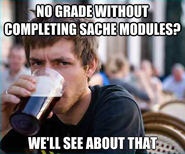 no grade without completing sache modules? we'll see about that - no grade without completing sache modules? we'll see about that  Lazy College Senior