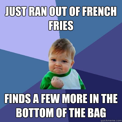 Just ran out of french fries Finds a few more in the bottom of the bag  Success Kid