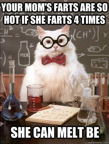 your mom's farts are so hot if she farts 4 times  she can melt be - your mom's farts are so hot if she farts 4 times  she can melt be  Chemistry Cat