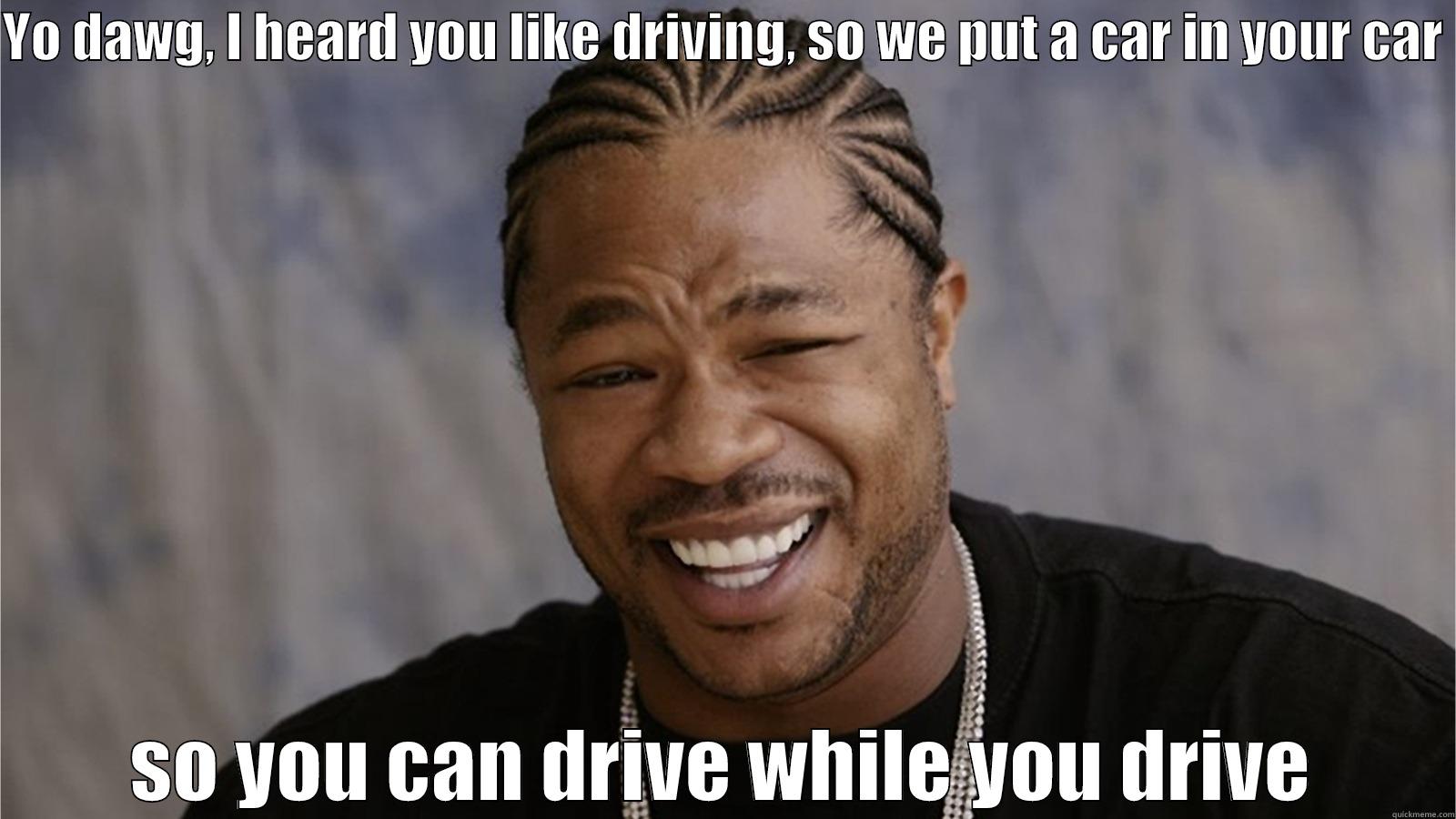 YO DAWG, I HEARD YOU LIKE DRIVING, SO WE PUT A CAR IN YOUR CAR  SO YOU CAN DRIVE WHILE YOU DRIVE Misc