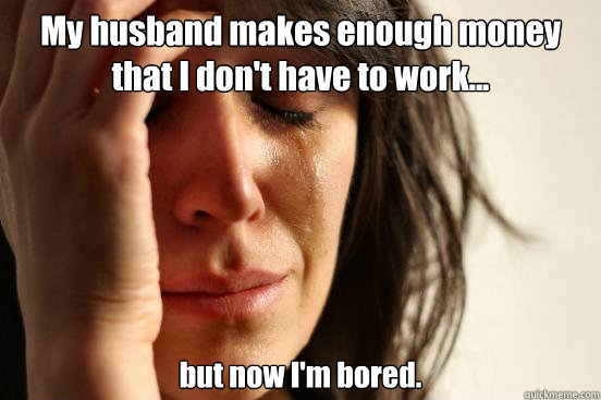 My husband makes enough money that I don't have to work... but now I'm bored.  First World Problems