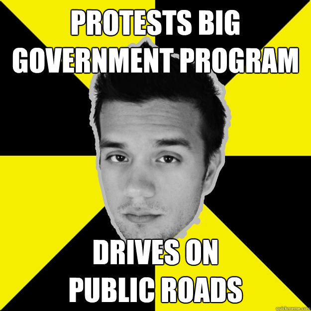 PROTESTS BIG GOVERNMENT PROGRAM DRIVES ON
PUBLIC ROADS  