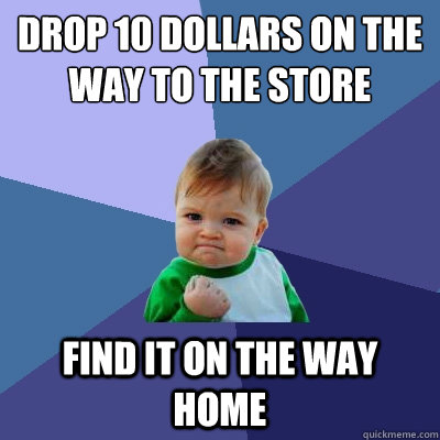 dROP 10 DOLLARS ON THE WAY TO THE STORE fIND IT ON THE WAY HOME - dROP 10 DOLLARS ON THE WAY TO THE STORE fIND IT ON THE WAY HOME  Success Kid