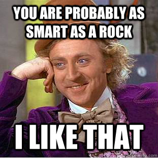 you are probably as smart as a rock I like that - you are probably as smart as a rock I like that  Condescending Wonka