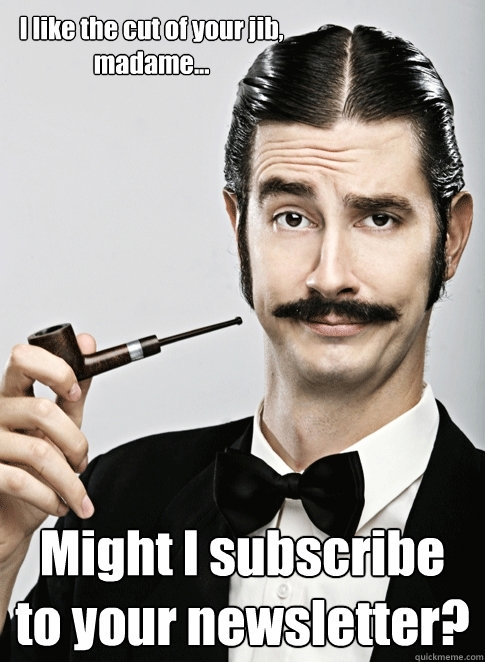 I like the cut of your jib, madame... Might I subscribe to your newsletter? - I like the cut of your jib, madame... Might I subscribe to your newsletter?  Le Snob