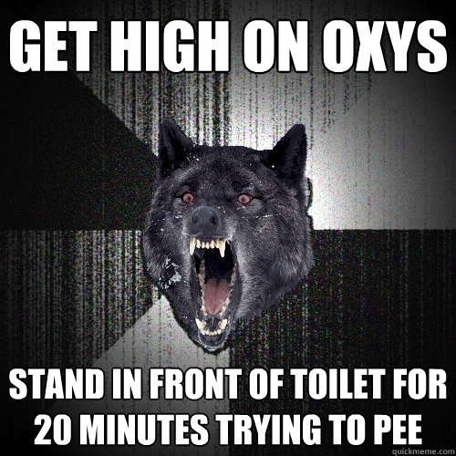 Get high on oxys stand in front of toilet for 20 minutes trying to pee  Insanity Wolf