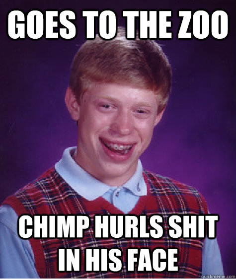 goes to the zoo chimp hurls shit in his face  Bad Luck Brian