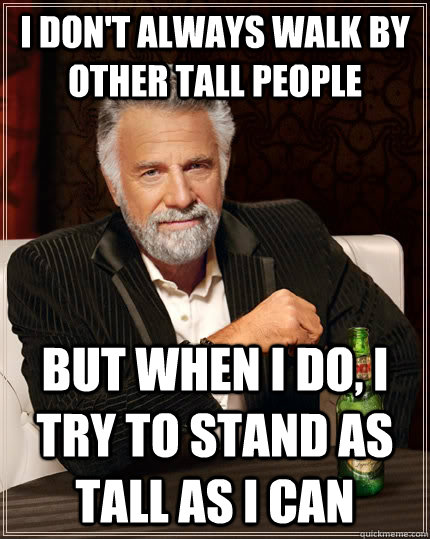 I don't always walk by other tall people but when I do, I try to stand as tall as I can - I don't always walk by other tall people but when I do, I try to stand as tall as I can  The Most Interesting Man In The World