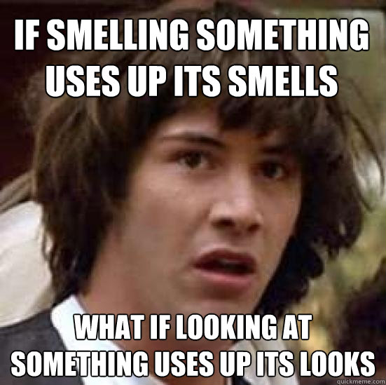 If smelling something uses up its smells What if looking at something uses up its looks  conspiracy keanu