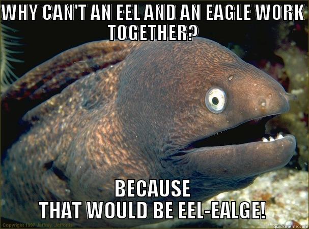 WHY CAN'T AN EEL AND AN EAGLE WORK TOGETHER? BECAUSE THAT WOULD BE EEL-EALGE! Bad Joke Eel